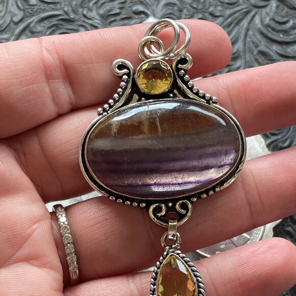 Yellow and Purple Rainbow Fluorite And Citrine Pendant - Picture 7 of 8